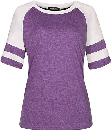 Yidarton Women's Color Block Short Sleeve T Shirt Casual Round Neck Tunic Tops(Dark Gray, L) at Amazon Women’s Clothing store