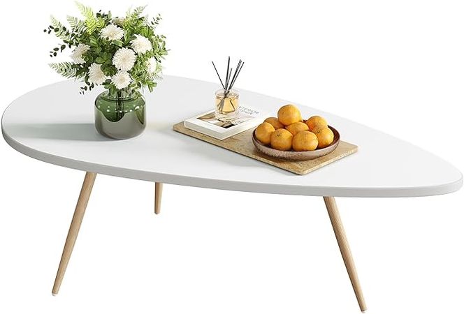 Amazon.com: SAYGOER Modern Coffee Table Small White Coffee Tables for Small Space Unique Simple Oval Center Table with Wood Frame for Living Room 22.2" D x 42.5" W x 17.1" H : Home & Kitchen