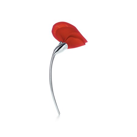 Elsa Peretti® Amapola brooch in sterling silver with red silk. | Tiffany & Co.