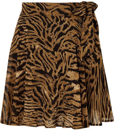 Tiger-print Georgette Mini Skirt - Brown