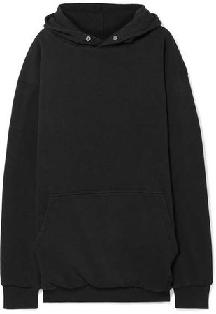Oversized Embroidered Cotton-jersey Hoodie - Black