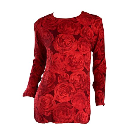 Vintage Yves Saint Laurent YSL ' Rive Gauche ' Rose Print Silk Blouse Top For Sale at 1stDibs