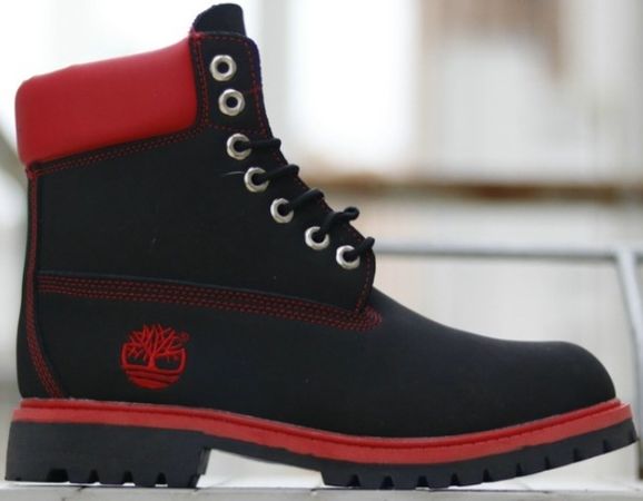Black & Red Timberland Boots