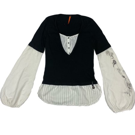 cop copine black ribbed sweater top and white button up underlayer layer top