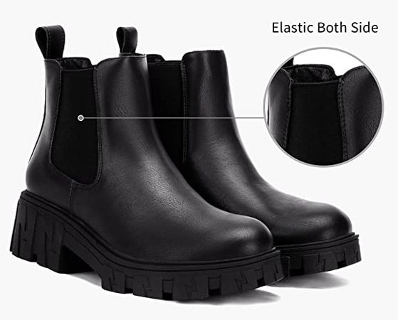 Amazon.com | Jeossy Women's 9620 Black Chelsea Boots, Ankle Boots Women, Fashion Lug Sole Platform Chunky Heel Elastic Slip-on Booties Size 9(DJY9620 Black 09) | Ankle & Bootie