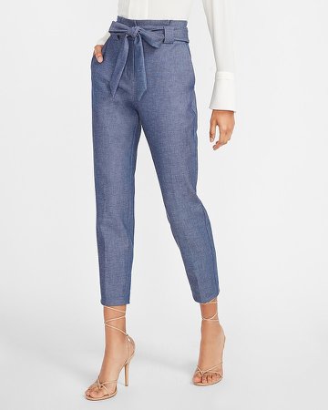 High Waisted Paperbag Ankle Pant