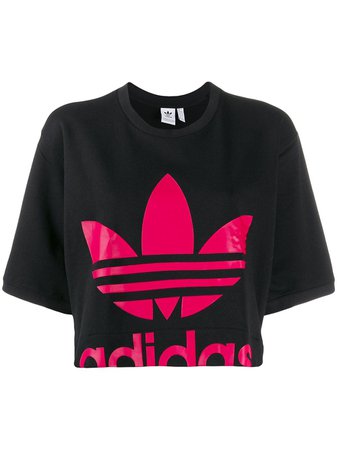 Black Adidas Logo Print Cropped T-Shirt | Farfetch.com