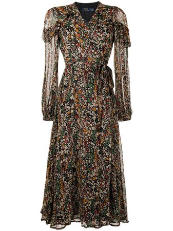 Shop Polo Ralph Lauren Junia floral-print wrap midi dress with Express Delivery - FARFETCH