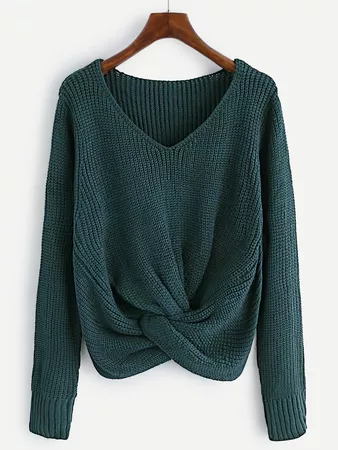 Plus Twist Front Solid Sweater -SheIn(Sheinside)