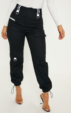 Black Pocket Detail Cargo Trouser | Trousers | PrettyLittleThing
