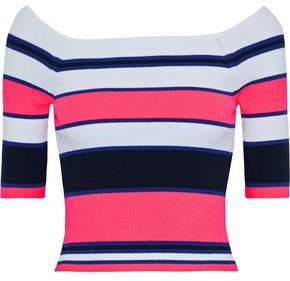 Cropped Striped Stretch-knit Top