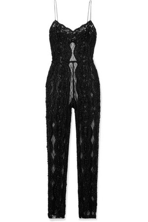SAINT LAURENT | Bead-embellished lace jumpsuit | NET-A-PORTER.COM