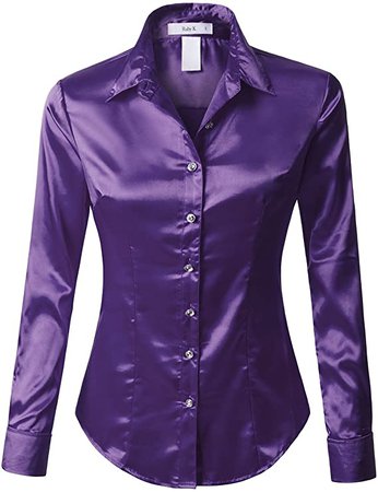RK RUBY KARAT Womens Long Sleeve Satin Blouse with Cuffs at Amazon Women’s Clothing store