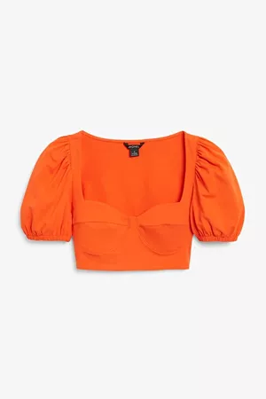 Red puff sleeve corset top - Red - Monki WW