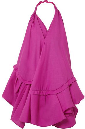 Rosa Open-back Asymmetric Wool Halterneck Dress - Pink