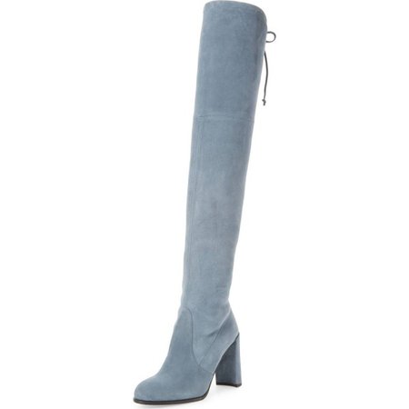 Dusty Blue High Boots Round Toe Suede Chunky Heel Over-the-Knee Boots for Work, Party, Music festival, Anniversary, Going out | FSJ