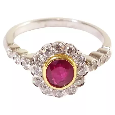 Bridal Cluster Ruby Diamond Ring in White Gold 18 Karats For Sale at 1stDibs