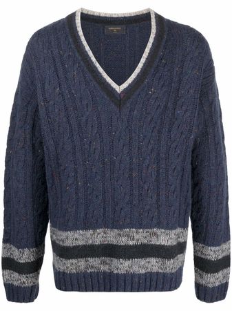 Valentino Pre-Owned 2000s Cable Knit Striped Detailing Jumper - Farfetch