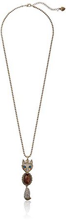 Betsey Johnson "Woodland" Toc Fox Long Pendant 30" Necklace Crystal/Antique Gold Pendant Necklace: Clothing
