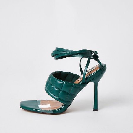 Green padded tie up sandal heels | River Island