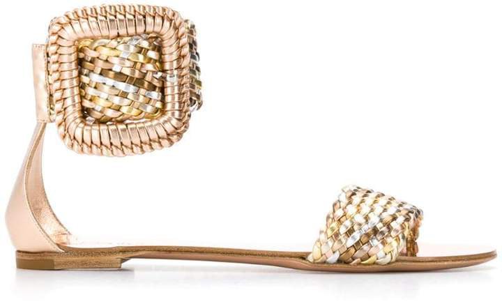 metallic woven sandals