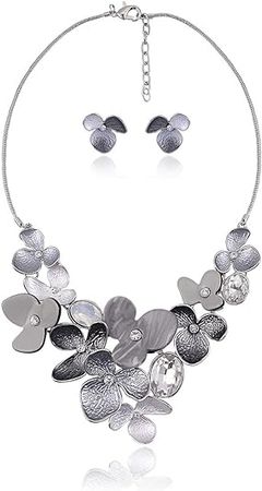 Amazon.com: Bib Statement Necklace Earring Set - Women’s Elegant Vintage Wedding Bridal Crystal Rhinestone cz Plant Leaf Petal Flower Floral Chunky Jewelry Set Choker Collar Necklace for Daily Party Prom with Gift Box: Clothing, Shoes & Jewelry