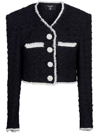 Balmain V-neck Cropped Tweed Jacket - Farfetch