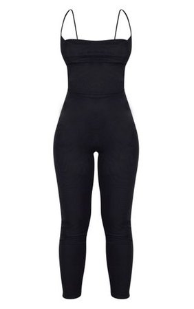Black Cowl Neck Mesh Jumpsuit | PrettyLittleThing