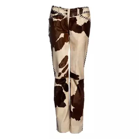 Christian Dior by John Galliano brown and cream calfskin leather pants, fw 2004 For Sale at 1stDibs