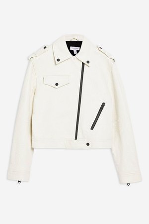 **White Leather Biker Jacket by Topshop Boutique | Topshop