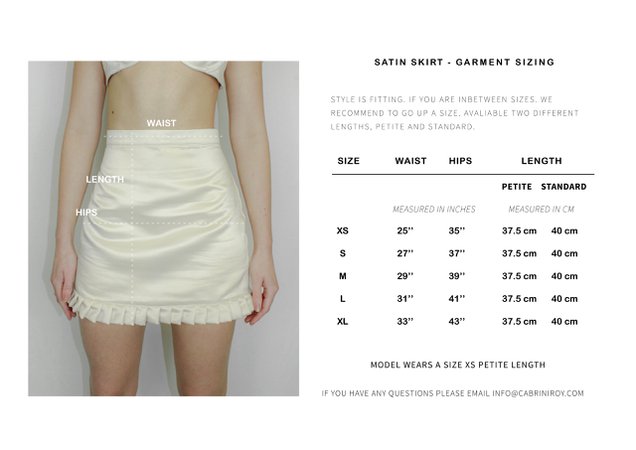 Satin Skirt Sizing Guide