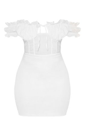 White Bardot Frill Detail Bodycon Dress | PrettyLittleThing