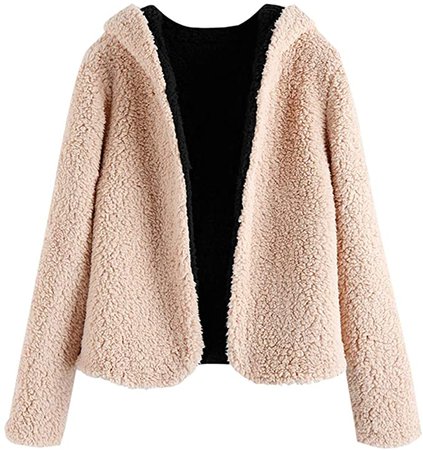 ZAFUL Women's Teddy Coat Fuzzy Fleece Reversible Open Front Hooded Outwear Jacket (Apricot, M) at Amazon Women's Coats Shop