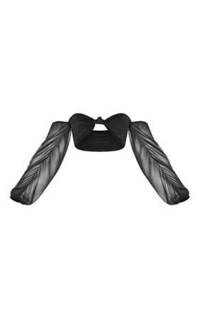 Black Puff Sleeve Strapless Bikini Top | PrettyLittleThing