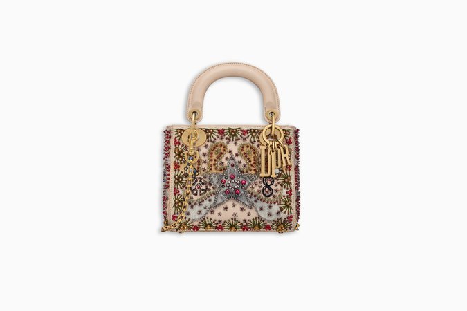 Lady Dior mini tasche aus kalbsglattleder in beige mit perlenstickerei in herzform - Dior