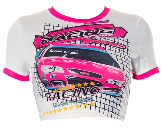 cropped tee t-shirt with racing print png
