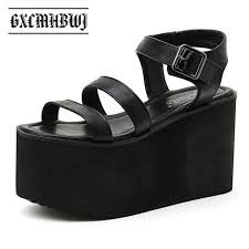 Open Toe Wedges Thick Bottom Goth Women Sandals Round Toe Hook Loop Gladiator Cosplay Women Shoes - Google Search