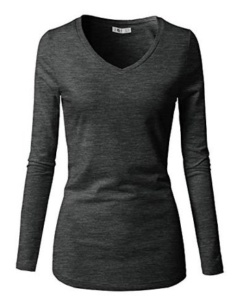 H2H Womens Casual Slim Fit T-Shirts Long Sleeve V Neck/Crew Neck Cotton Top at Amazon Women’s Clothing store:
