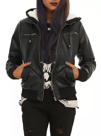 Faux Leather Sherpa Hooded Jacket