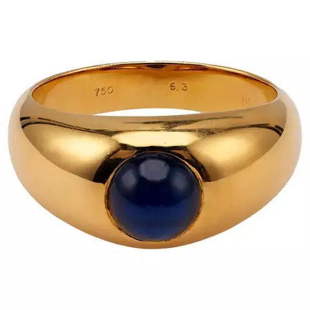 Vintage Cartier French Sapphire 18k Yellow Gold Ring For Sale at 1stDibs