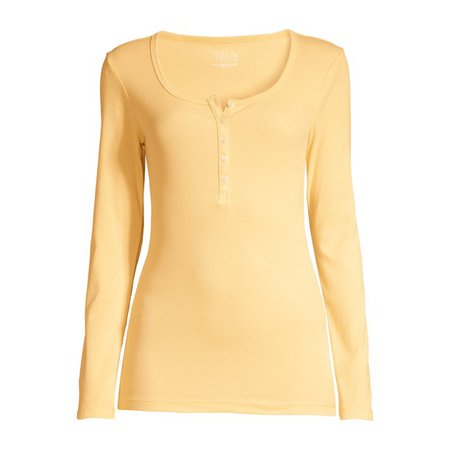 Time and Tru - Women's Long Sleeve Henley Rib T-Shirt - Walmart.com - Walmart.com yellow