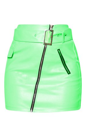 neon-green-belt-detail-pu-mini-skirt