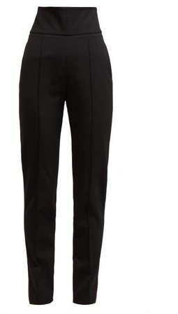 High Waisted Wool Blend Twill Trousers - Womens - Black