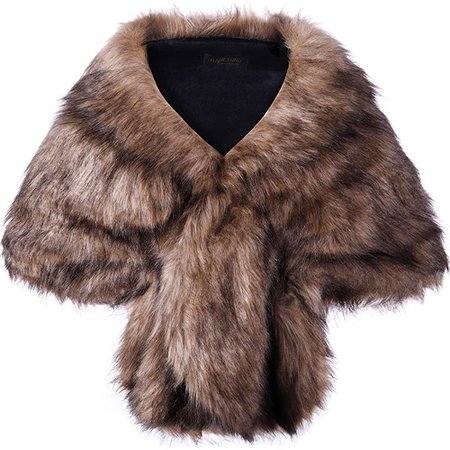 BABEYOND Womens Faux Fur Collar Shawl Faux Fur Scarf Wrap Evening Cape for Winter Coat (Brown, Small) at Amazon Women's Coats Shop