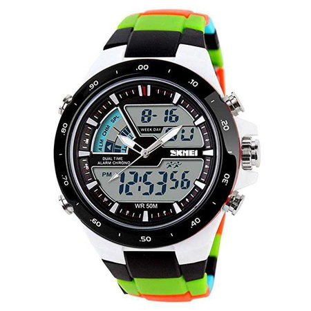 Amazon.com: Bounabay Men's Analog Digital Dual-time Display Multifunctional Sports Wrist Watch,5ATM Waterproof: Sports & Outdoors