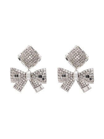 Alessandra Rich Crystal-Embellished Bow Drop Earrings FABA2068 Metallic | Farfetch