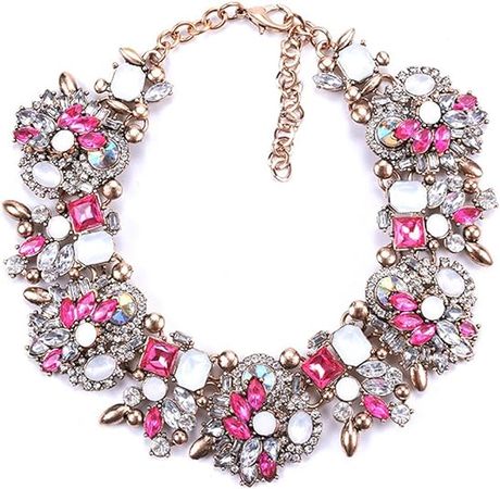 Amazon.com: Zthread Bib Statement Necklace Colorful Crystal Rhinestone Choker Necklace Collar Necklace for Women Fashion Accessories (Rose Pink+White) : Clothing, Shoes & Jewelry