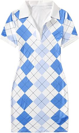 Floerns Women's V Neck Short Sleeve Striped Bodycon T Shirt Dress Blue and White L at Amazon Women’s Clothing store