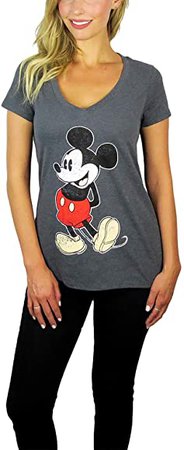 Amazon.com: Disney Womens Mickey Mouse Stand V-Neck Tee Charcoal (Charcoal, X-Large) : Clothing, Shoes & Jewelry