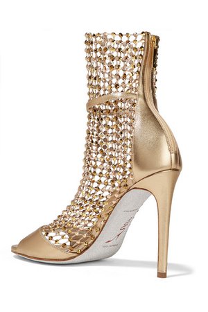 René Caovilla | Crystal-embellished mesh and metallic leather sandals | NET-A-PORTER.COM